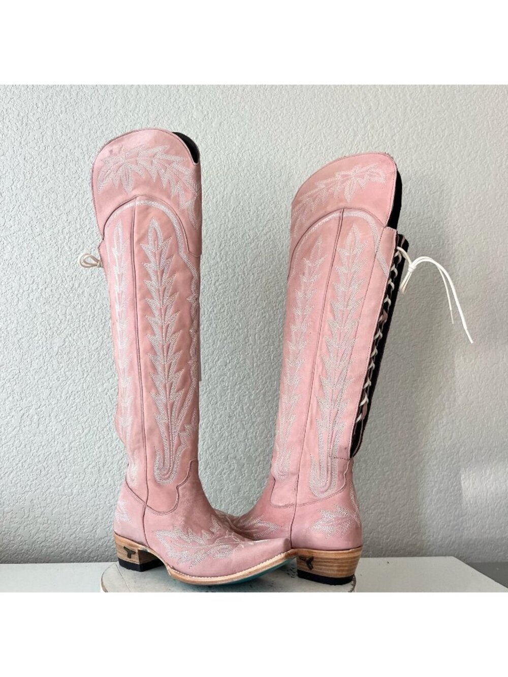 Lane LEXINGTON Over the Knee Cowboy Boots 7 Pink Western Cowgirl Snip Toe Size 7